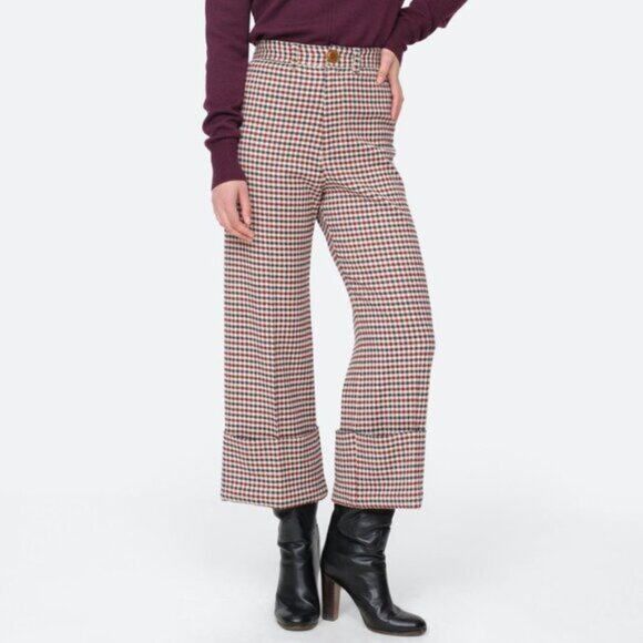 Sea New York Houndstooth Wide Leg Cuffed Cropped Trouser Pants Wool Blend - Picture 14 of 14